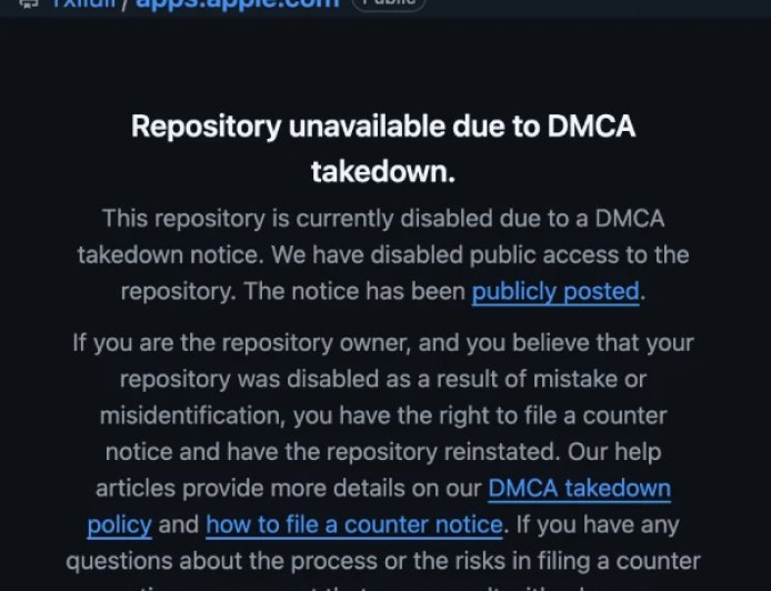 苹果就 App Store 前端代码泄露问题向微软 GitHub 发通知函，清理 8270 个仓库