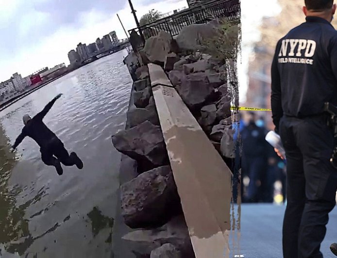 NYPD officer leaps into freezing river to save teenage girl from drowning