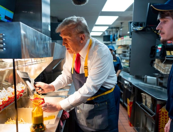 Trump jokes he’s first former McDonald’s fry cook to become president, hailing the chain’s spirit