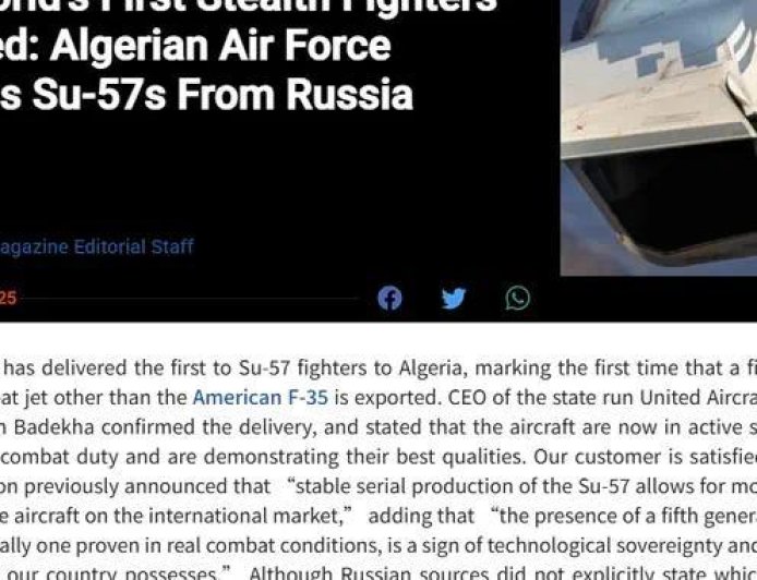 2架苏-57E交付北非！俄罗斯成败在此一举，歼-35E也能大展身手？