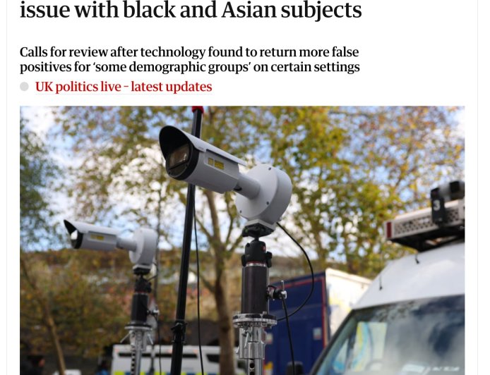英国拟全面推广 AI 人脸识别系统，但黑人、亚裔“极易”被误报为涉案人员