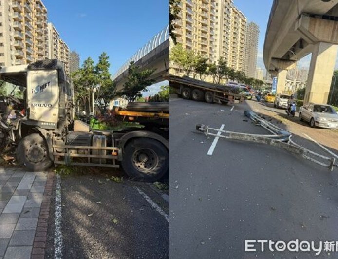 快訊／淡水拖板車撞斷路燈衝對向！　37歲駕駛宣告不治