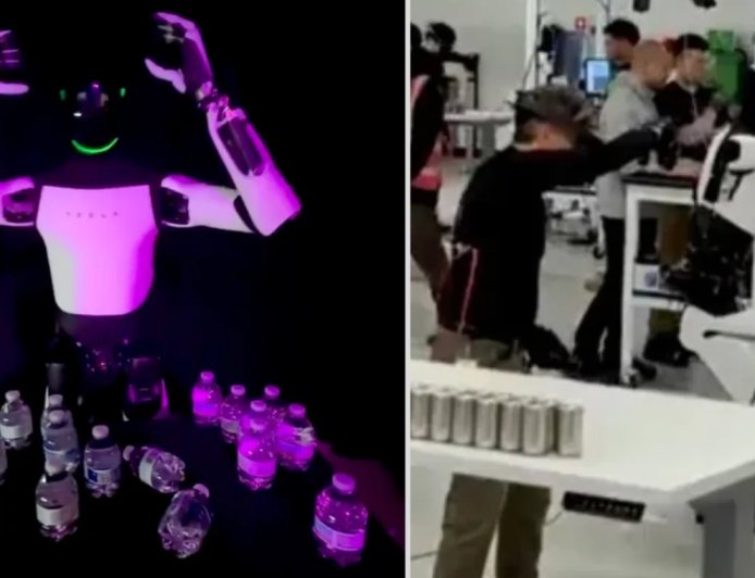 特斯拉 Optimus 人形机器人演示时摔倒，手忙脚乱“摘头显”露了馅