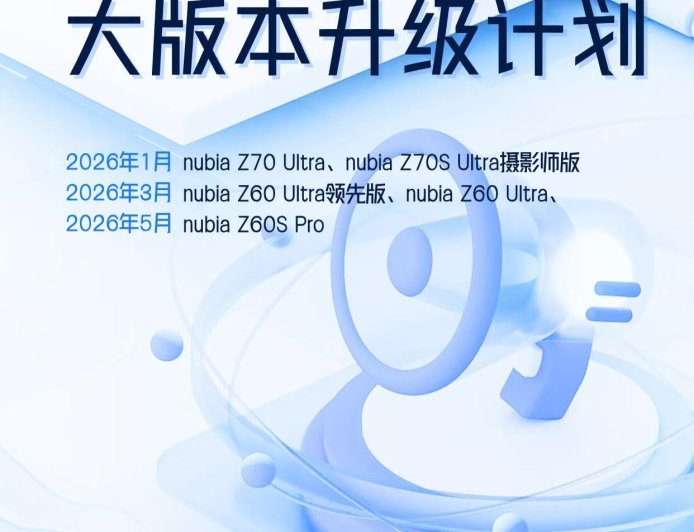 努比亚星云 AIOS 2 大版本升级计划发布，2026 年 1 月起向 Z70 Ultra 等机型推送