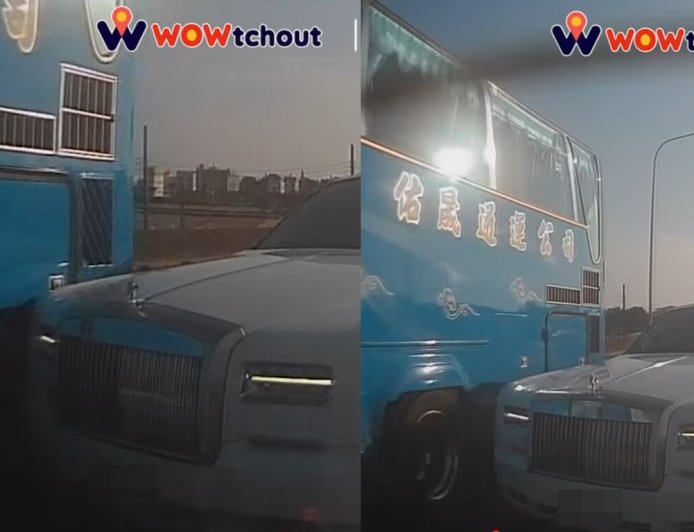 4千萬「勞斯萊斯幻影」硬切車道！下秒撞上遊覽車...司機下車傻眼