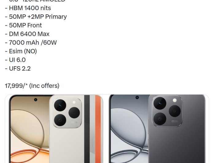 realme 真我 Narzo 90 系列手机规格曝光：天玑 6400 Max 芯片，6.8 英寸 120Hz OLED 屏幕