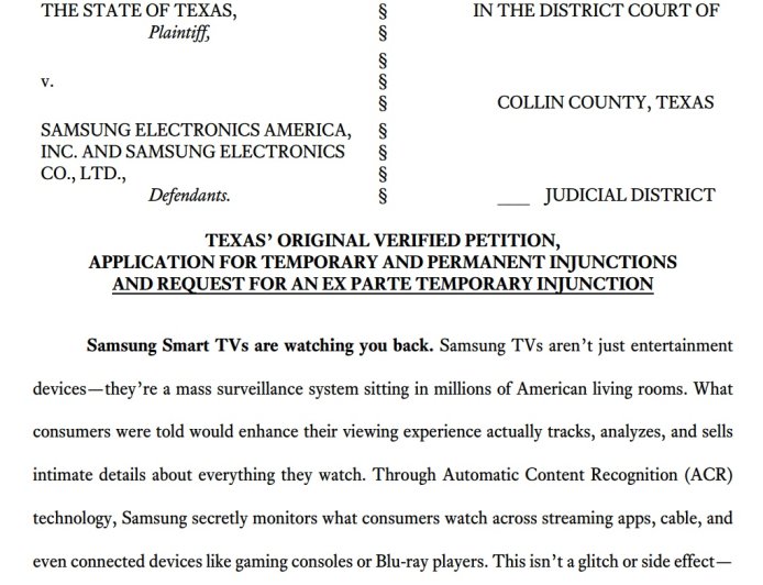 每秒截屏 2 次：三星等五大品牌电视在美国得州被控“大规模监视用户”