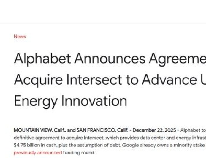 Alphabet斥资47.5亿美元收购Intersect 加码AI算力与电力布局