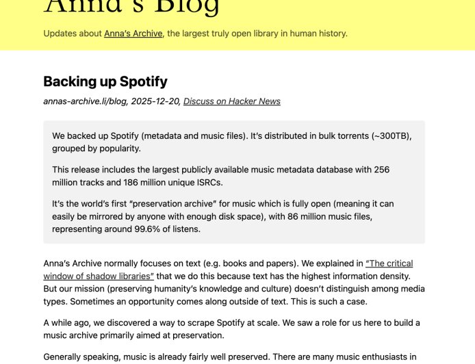 流媒体平台 Spotify 数据遭窃，约 300TB 音乐文件流出