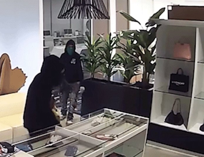 Massive luxury handbag heist caught on camera as heavily armed police swarm California store