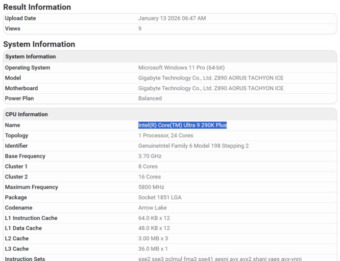 Intel酷睿Ultra 9 290K/290HX Plus双旗舰齐现身