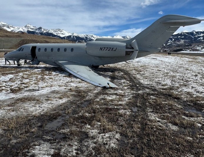 Private jet skids 300 yards off Colorado runway, sustains severe damage in violent crosswind