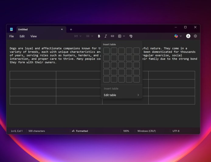 Windows 11记事本加入表格生成功能 并引入AI实时“打字式”回答
