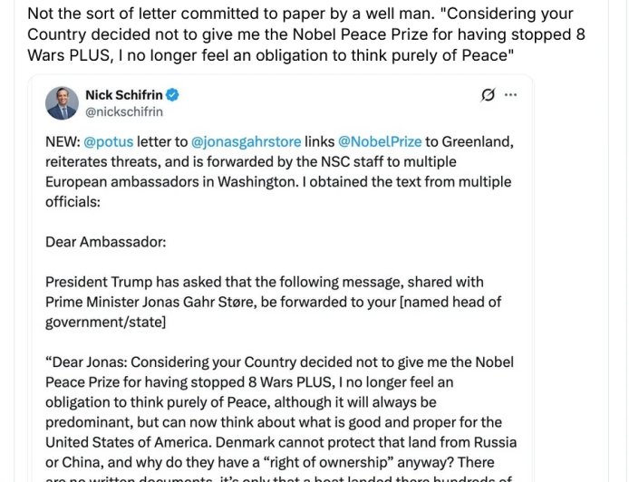 特朗普给挪威首相发强硬信件后 美国医生质疑其健康状况是否适合继续当总统