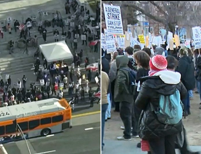 Nationwide walkout draws thousands into streets on anniversary of Trump’s inauguration