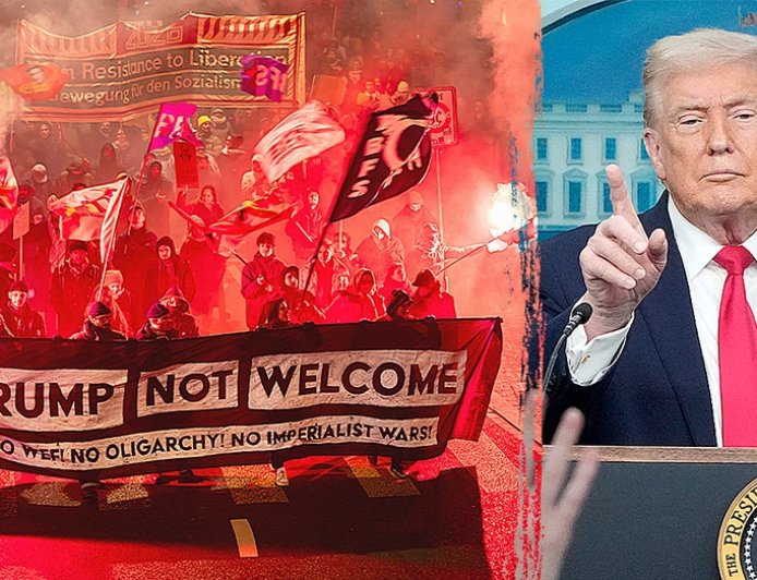 American flags torched, riot police clash with protesters ahead of Trump Davos arrival