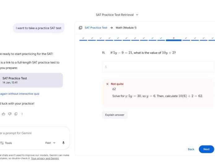 Google提供免费的SAT模拟考试 由Gemini负责出题
