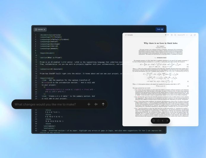 OpenAI发布基于GPT-5.2的Prism 面向科学家的写作与协作空间