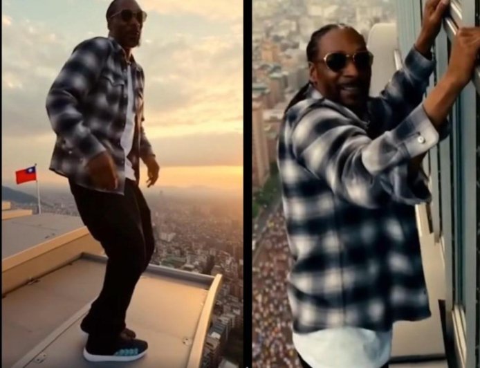 饒舌天王史努比狗狗也「爬」101大樓　還和國旗站在一起