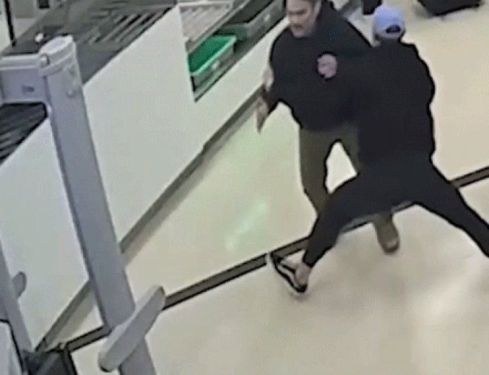 Video shows airport bystander bodyslamming TSA breach suspect in split-second takedown