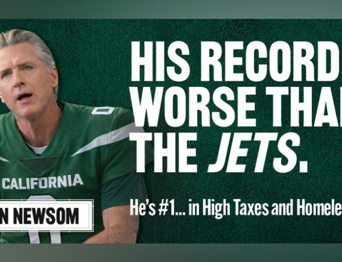 California business group unveils Times Square billboard comparing Newsom to NY Jets during Super Bowl week