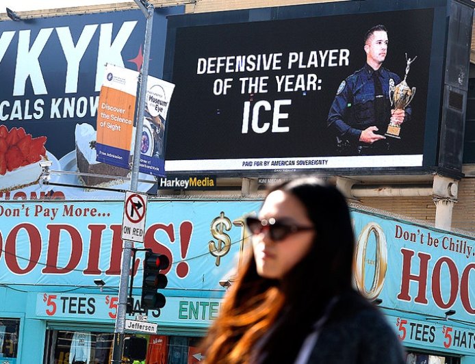 Pro-ICE billboard lights up San Francisco streets ahead of Super Bowl LX