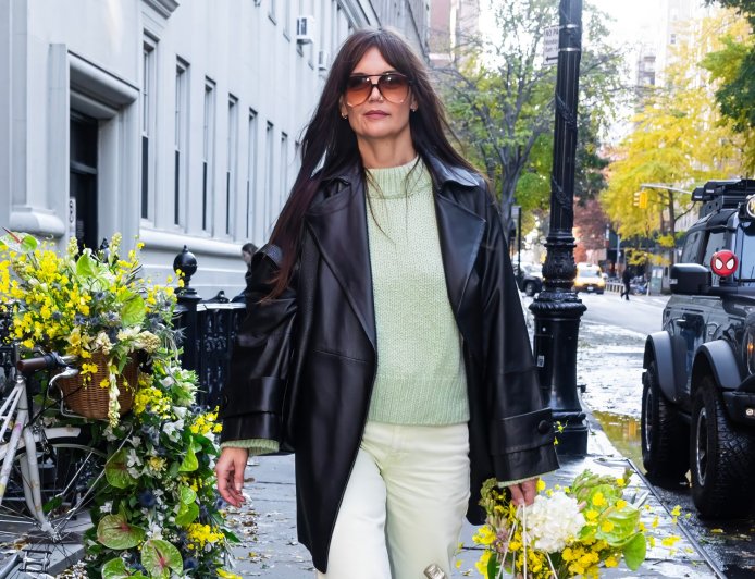 Katie Holmes' Mint Green Sweater Gives Winter Outfits a Fun Pop of Color
