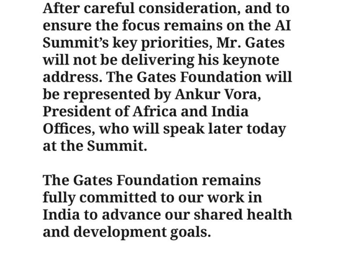 比尔・盖茨突然取消印度 AI 峰会主题演讲，此前因与爱泼斯坦往来遭批评