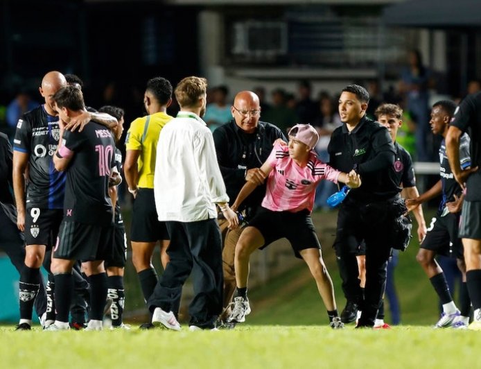 Lionel Messi tackled to the ground during game after his famed bodyguard was not allowed on sidelines