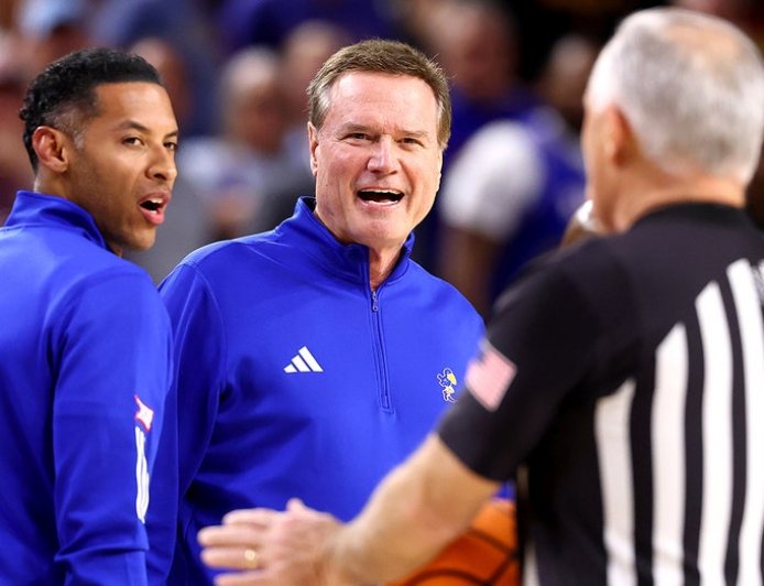 Kansas coach Bill Self ejected before halftime in upset loss to Arizona State: 'Pretty temperamental crew'