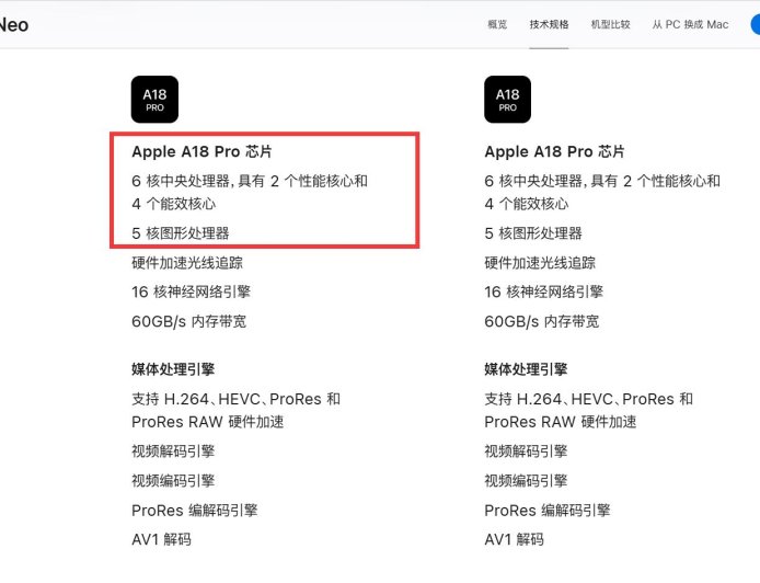 苹果MacBook Neo搭载残血版A18 Pro 砍掉一个GPU核心