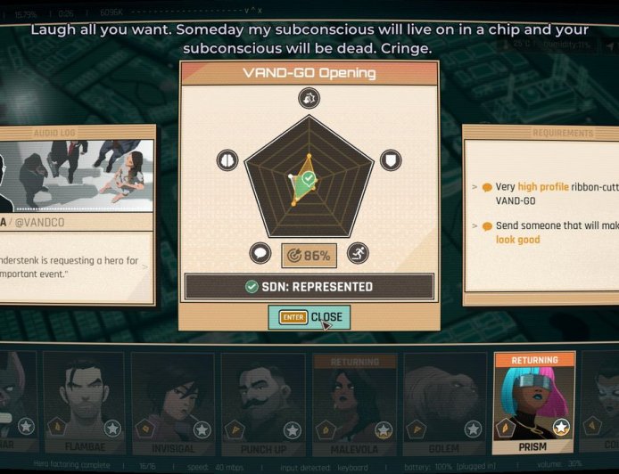 Just like XCOM, superhero comedy Dispatch cheats random percentages of success in the player's favor: 'anything that had over a 76% success chance would automatically succeed'