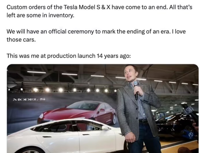 马斯克发文确认停产特斯拉Model S/X