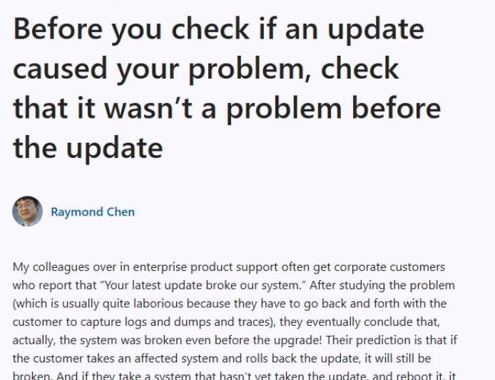 微软工程师：别总把锅甩给 Windows 更新，Win11 系统崩溃不一定是更新的错