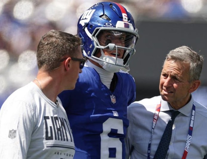 Giants' Jaxson Dart left 'puzzled' after getting taken to blue tent for medical check following crushing hit